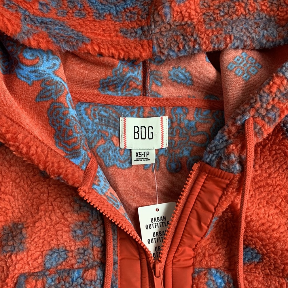 UO BDG Like New Sherpa Forest Zip Crop Hoodie Jacket XS - Picture 8 of 11